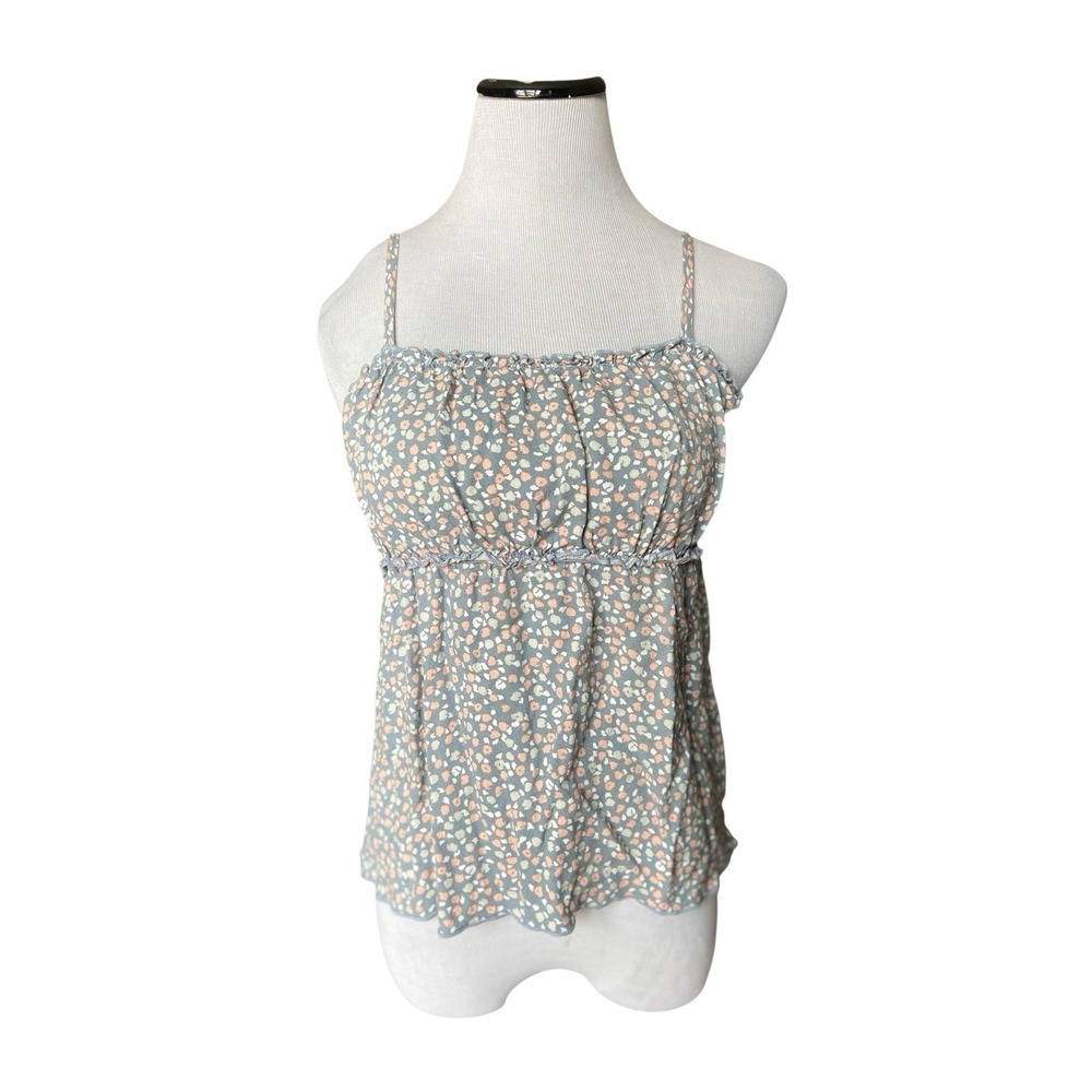 Y2K Babydoll Cami Top Size‎ M Blue Ditsy Pebble Smocked Cottagecore Fairy Boho